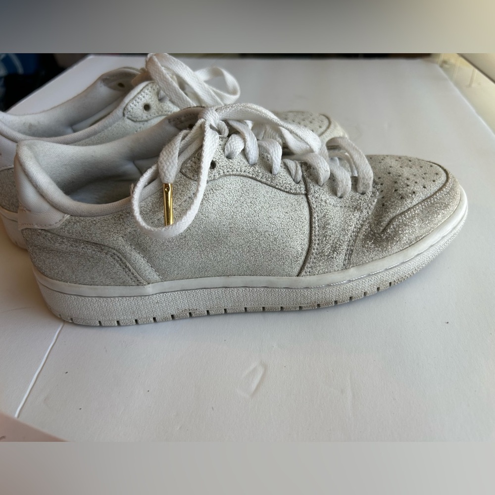 Womens Nike Jordan 1 Retro Low distress leather shoes Size 7 white Y2K esthetic